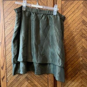 Anthro Olive green silk skirt with pockets